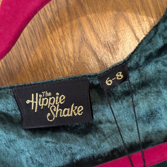 The Hippie Shake Embroidered Teal Velvet Long Coat with Gold Accents - Picture 4 of 8